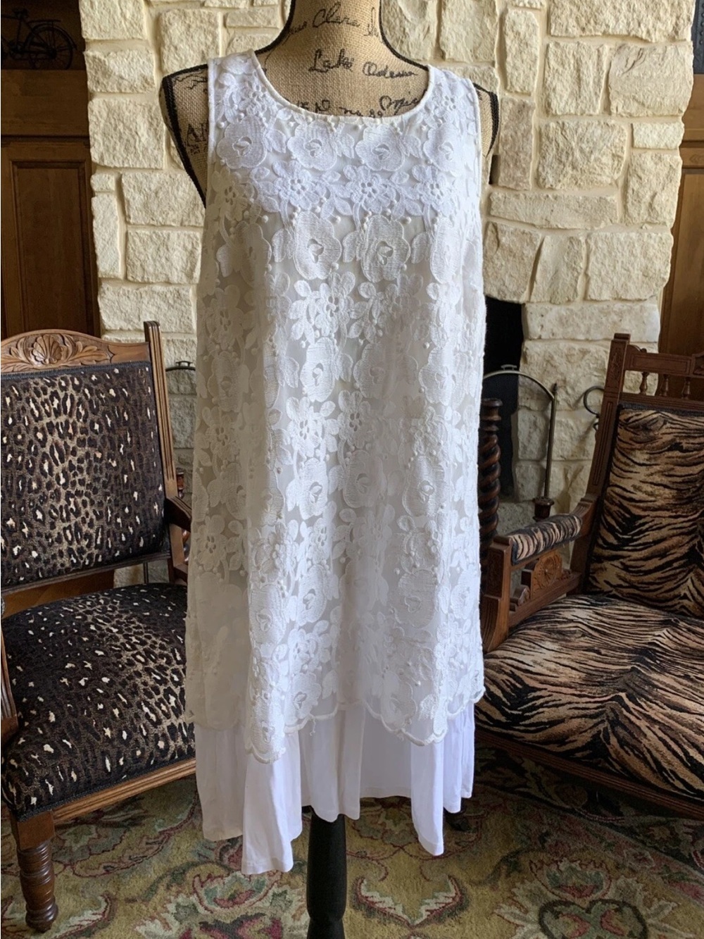 Kensie White Floral Lace Cotton Overlay Shift Dress, like new!